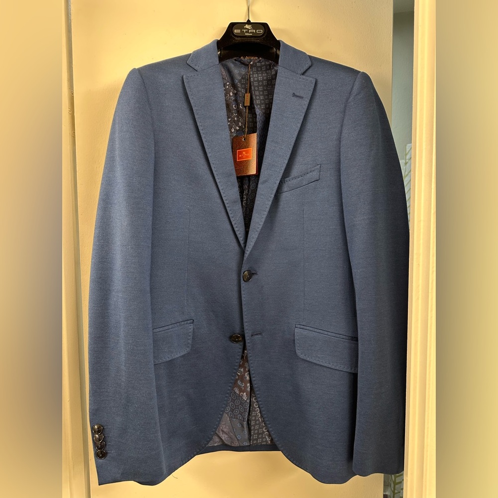 NWT $2270 Etro Mens Cashmere Silk blended Blue Sport Coat Blazer 48 medium 38